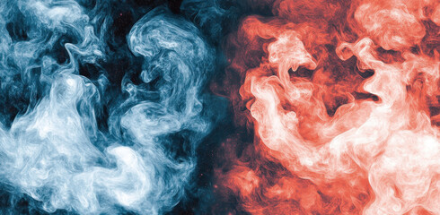 Abstract smoke art in blue and red colors, creating dynamic visual contrast. swirling patterns evoke sense of movement and energy, perfect for artistic projects
