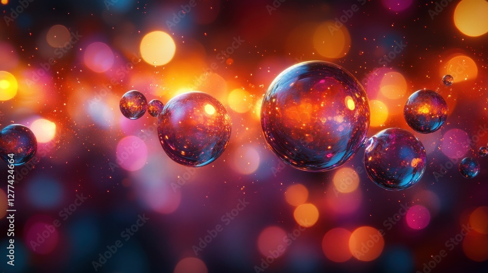 Poster Abstract background with colorful glowing spheres and bokeh lights.