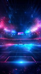 Fototapeta premium A 9:16 digital illustration of an animated children's soccer news studio, a modern and sleek speaker's podium at the bottom with a sporty design