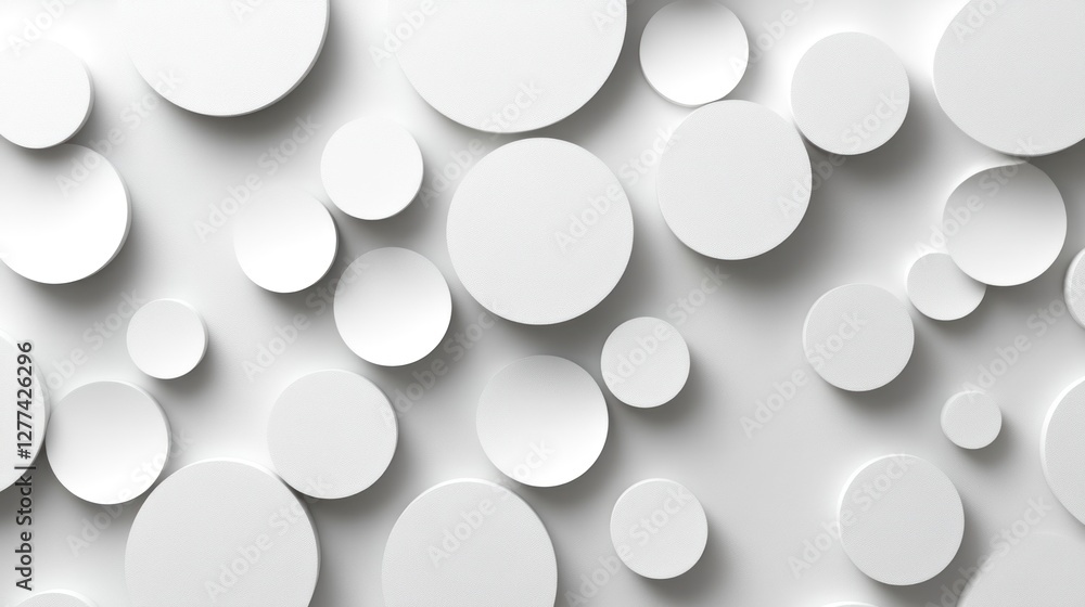 Aufkleber Abstract background with many white circles of varying sizes, creating a 3D effect and subtle shadows.