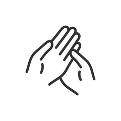Obraz premium サポート、ケアをイメージした手を重ねたベクターアイコン(線画・モノクロ)