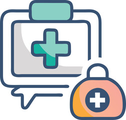 Obraz premium A digital medical care and health assistance illustration featuring a health chat interface with a medical bag and cross symbol
