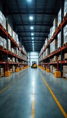 Fototapeta premium High-bay warehouse interior, loading docks visible, export, environment