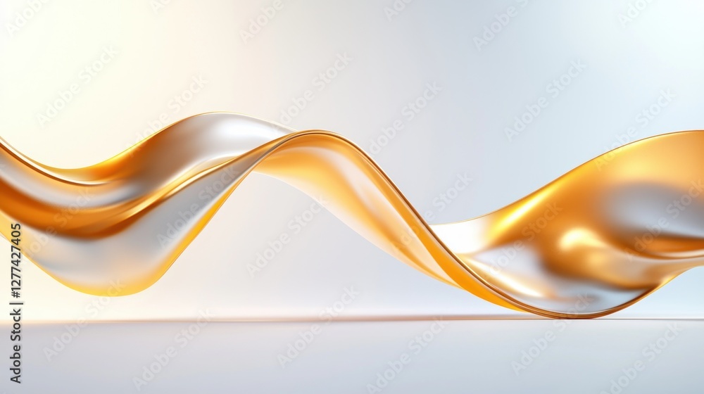 Poster elegant golden wave on a soft white background showcasing fluidity and luxury in a minimalist style 