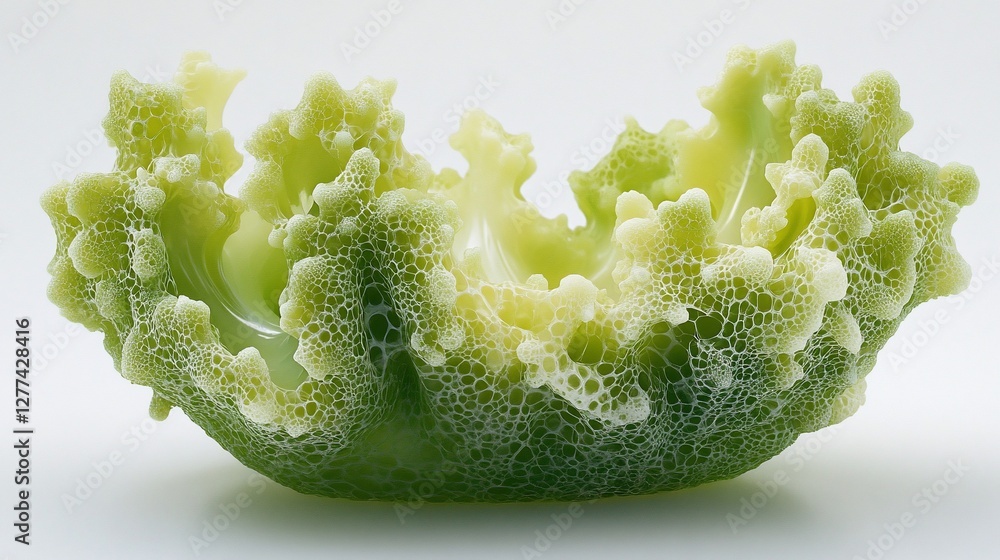 Poster abstract green fractal surface with intricate cellular pattern on white