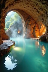 Relaxation in Italian sulfur spring Steaming water, thermal spa , springs, skin, outdoor