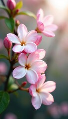 Fototapeta premium Soft pink and white jasmine flowers swaying gently, floral colors, blooming flowers, scented blossoms