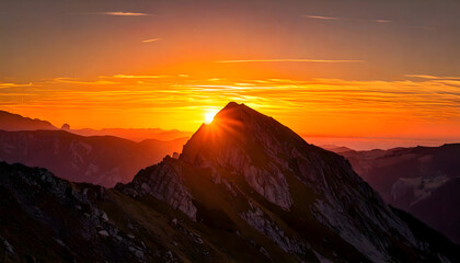 Majestic Mountain Sunset: Breathtaking View from a Peak	

