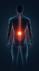 a Human Figure with a Glowing Red Pain Spot on the Lower Back, Symbolizing Back Pain or Lumbar Issues