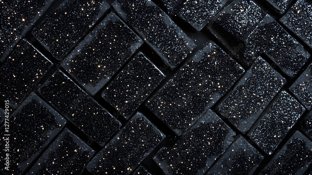 Poster herringbone pattern of glitter-embedded rectangular tiles