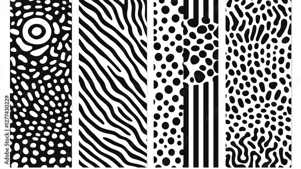 Aufkleber abstract black and white pattern design with various textures including dots, stripes, and lines.