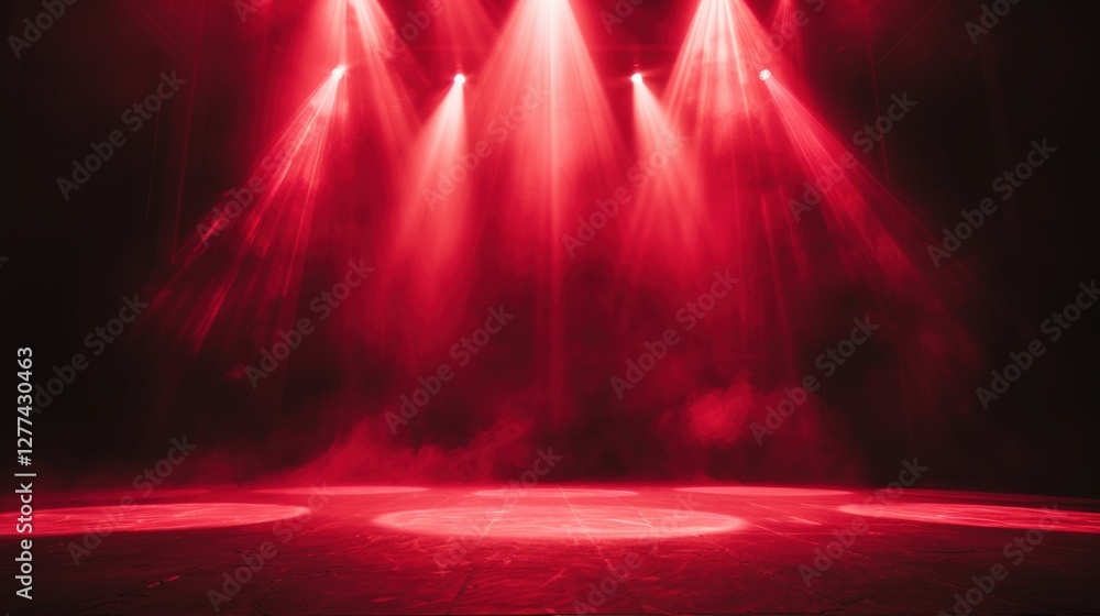 Poster a dramatic stage illuminated by red lights, creating an atmospheric and intense setting for performa