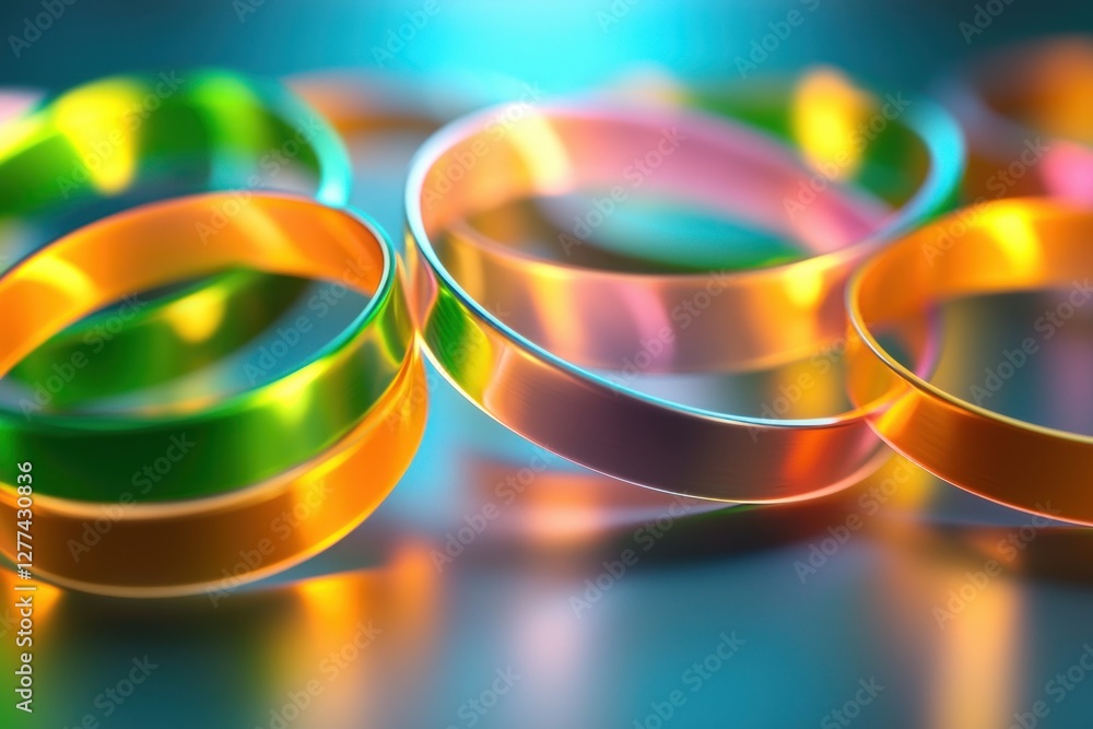 Poster elegant iridescent rings on a reflective surface creating a vibrant and modern abstract design with 