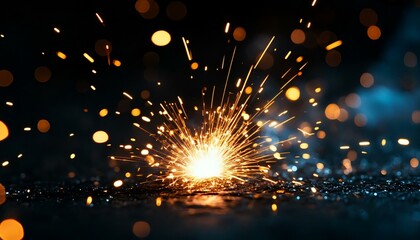 Bright Spark Explosion with Glowing Particles on Dark Surface