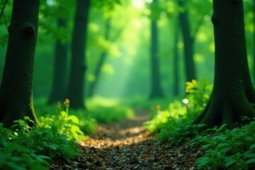 Emerald green bokeh, diffused light in deep woods, relaxing, backdrop