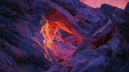 An arch in the desert at sunset, casting beautiful shadows on its, generative AI