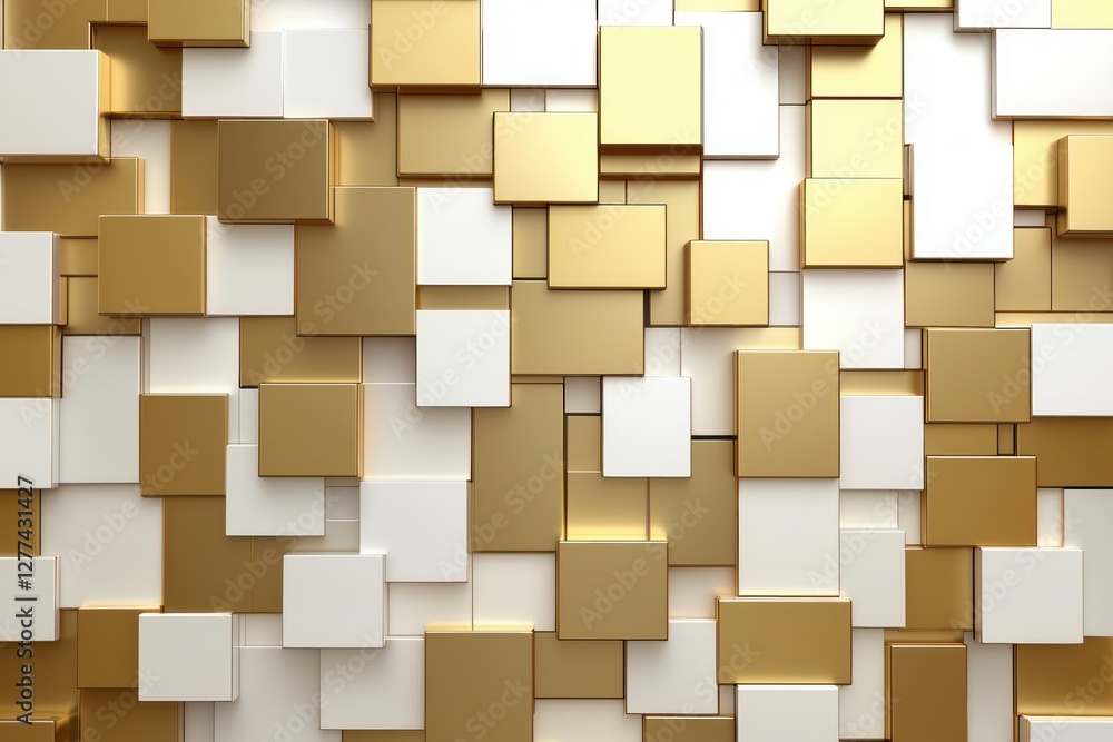 Poster elegant arrangement of gold and white cubes creating a sophisticated and modern geometric pattern id