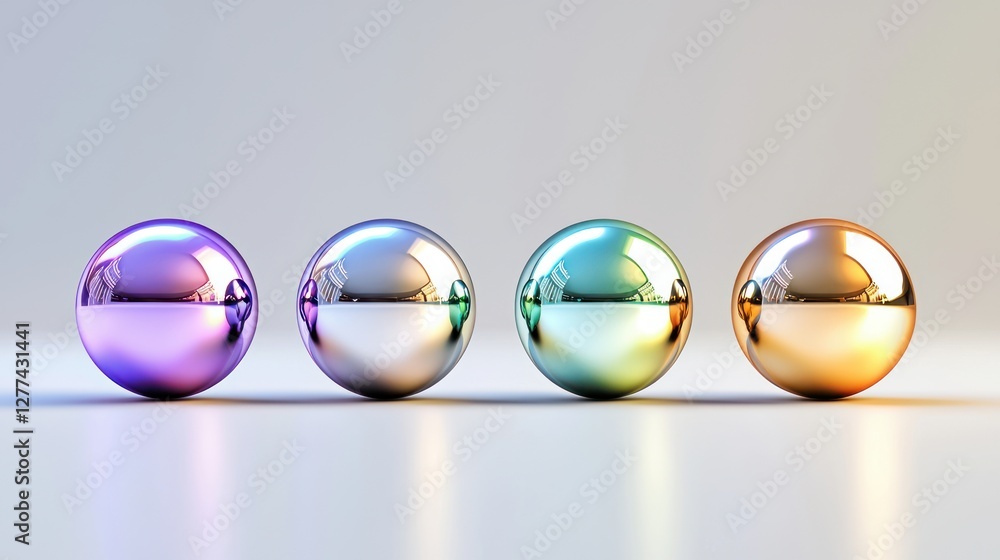 Poster chromatic harmony captivating row of spheres gleaming with metallic luster reflecting light in a gra