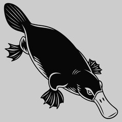 a platypus swimming silhouette vector design art and illustration