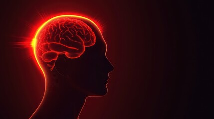 Obraz premium a Human Head with a Pulsating Red Glow Around the Forehead and Temples, Symbolizing Migraines or Tension Headaches