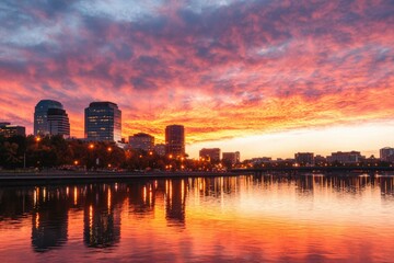 City Skyline Sunset Reflection