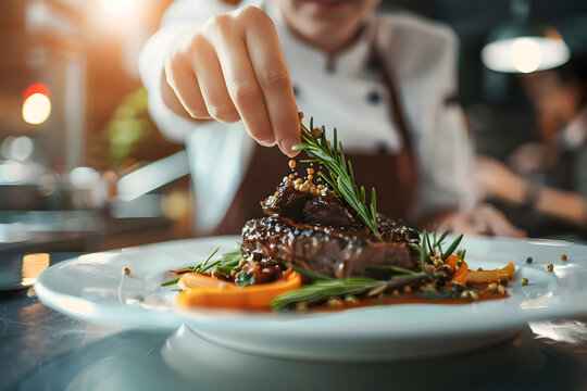 beautifully plated grilled rack of spicy Oriental lamb chops, perfectly seared and arranged on a bed of fluffy couscous
