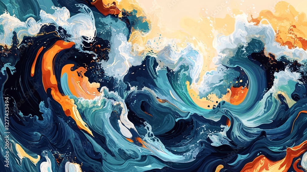Poster abstract ocean wave art: dynamic swirls of color and energy in motion