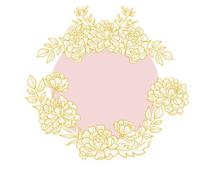 Hand Drawn Gold Dahlia Flower Wreath