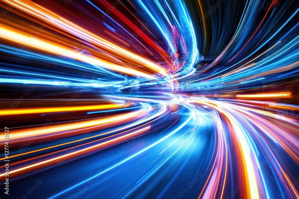 Poster abstract light trails create a dynamic motion blur effect with vibrant colors and a futuristic persp