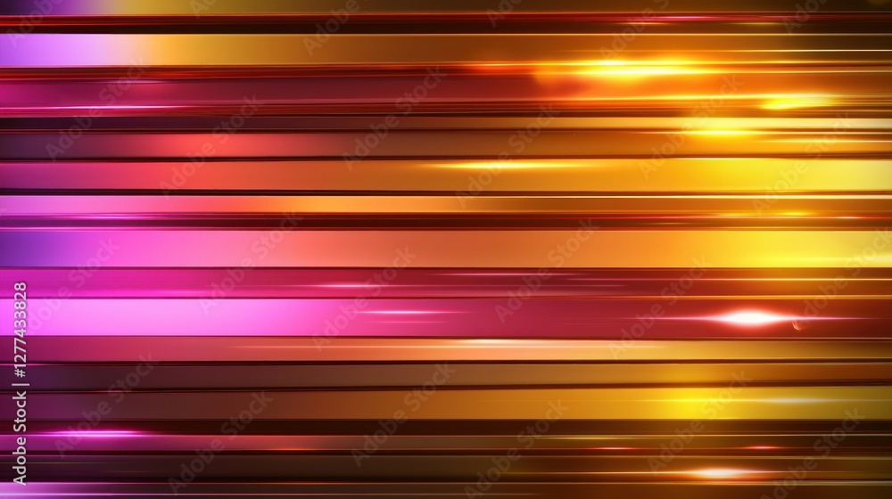 Poster abstract luminous background with horizontal lines in gradient colors of pink gold and orange for mo
