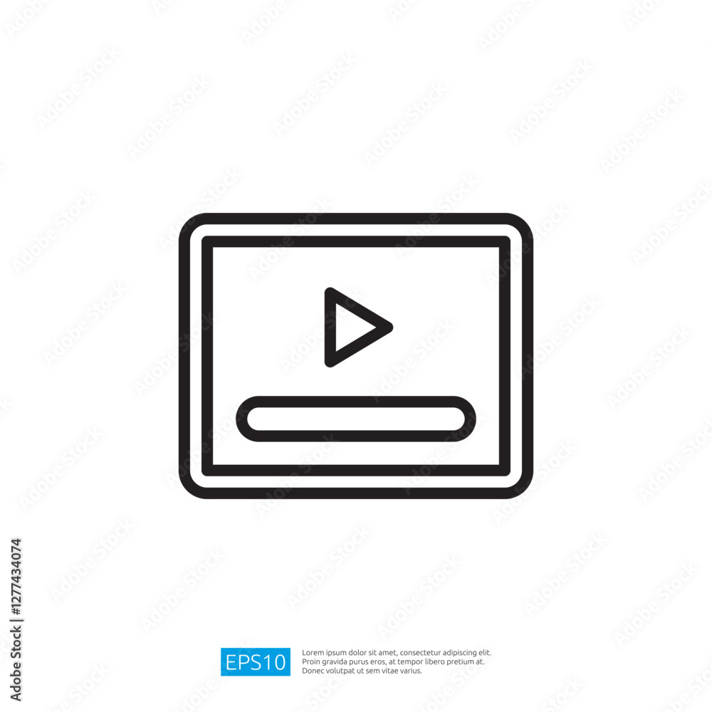 Poster video play button icon, interactive multimedia interface graphic design for digital content access a