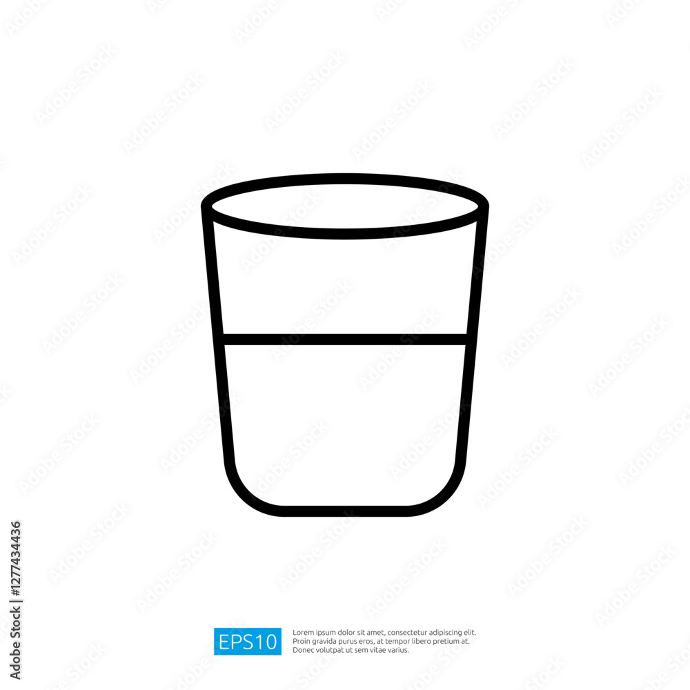 Poster Icon of Simple Line Art Drinking Cup in Minimalistic Design with Clear Outline and No Fill on White Background