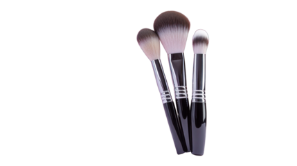 Three makeup brushes are displayed on a white background