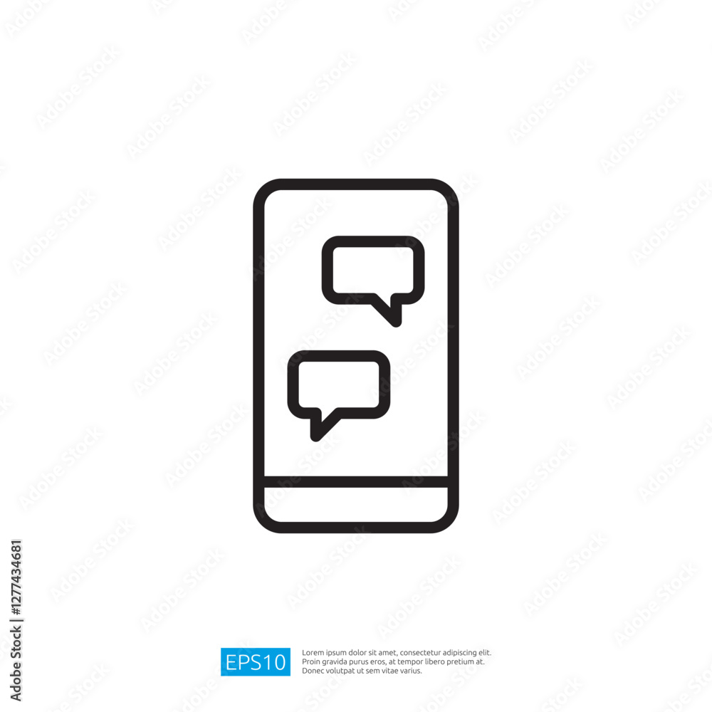 Poster communication icon representing smartphone with messaging functionality and text bubbles for digital