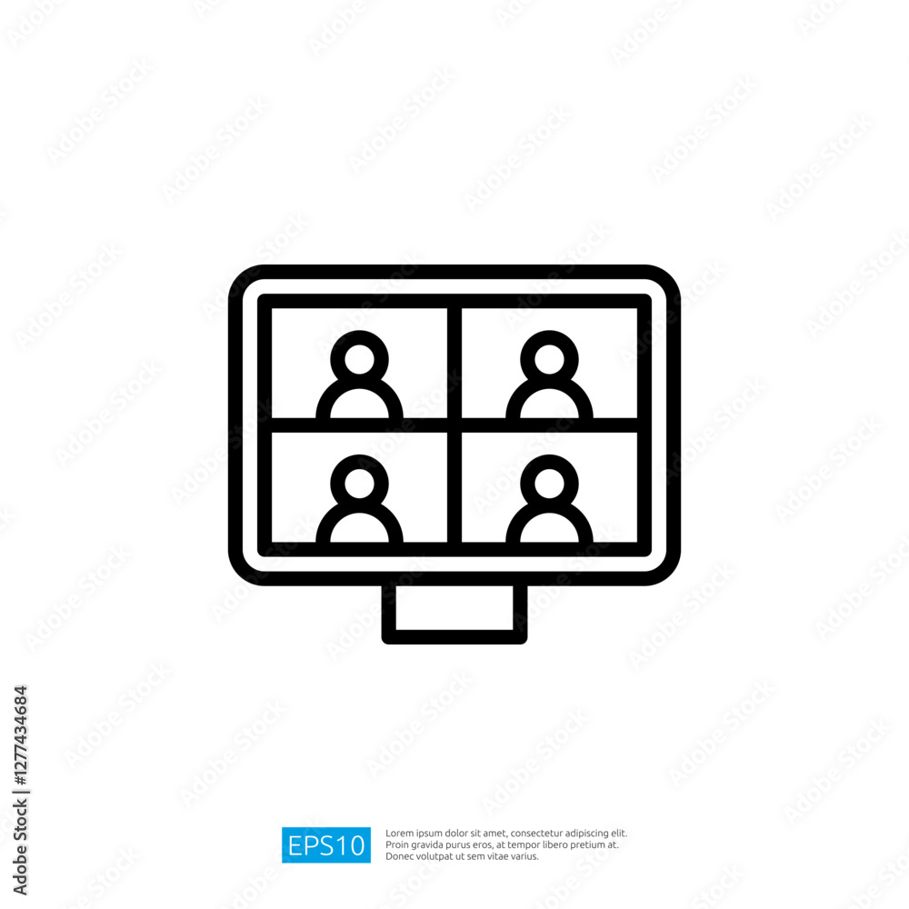 Poster icon of a video conference screen displaying multiple participants engaged in a virtual meeting in a