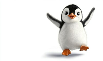 Obraz premium A cheerful cartoon penguin waddling joyfully, set against a clean white background