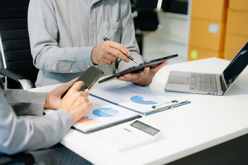 Business team meeting. professional investor working new start up project. Finance task.