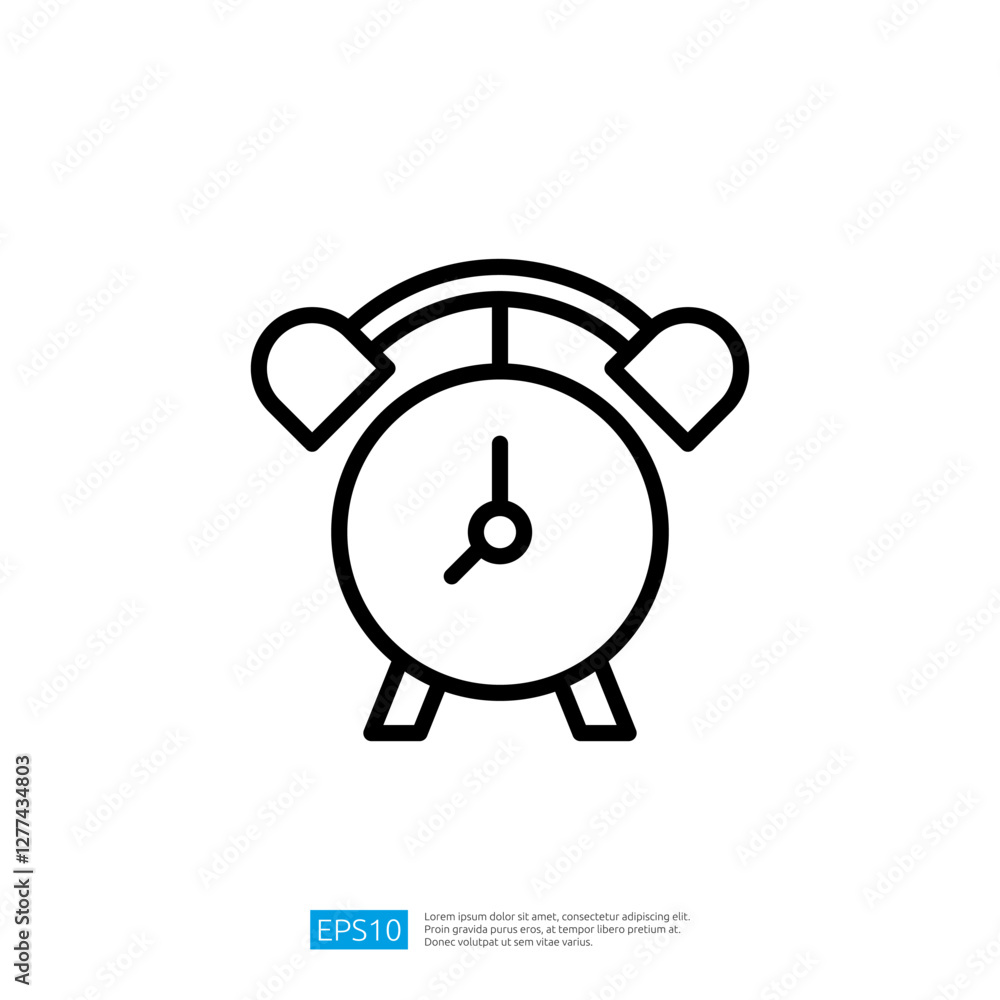 Poster simple alarm clock icon representing time management and scheduling on a white background