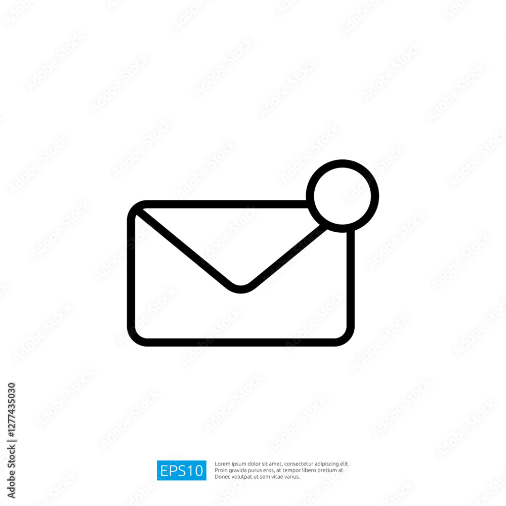 Poster simple line art icon of envelope with notification symbol representing communication and messaging i