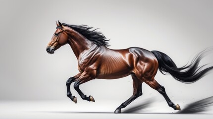 Fototapeta premium Elegant Horse in Motion: Dynamic Gallop with Flowing Mane and Tail