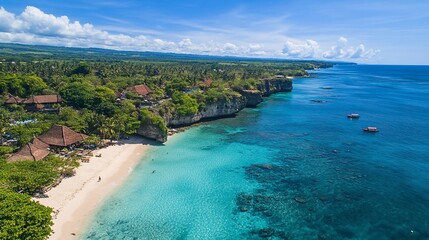 Aerial View of Nusa Lembongan's Pristine Coastline and Turquoise Waters