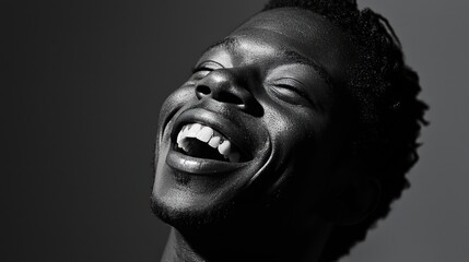 A Black and White Portrait of Pure Joy: A Man's Unbridled Laughter