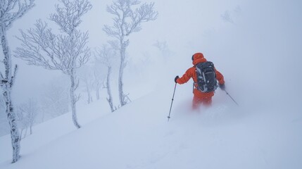 Backcountry Skiing Adventure in a Snowy Mountain