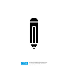 Minimalistic Black Icon of Pencil Symmetrically Positioned on White Background Representing Writing and Creativity
