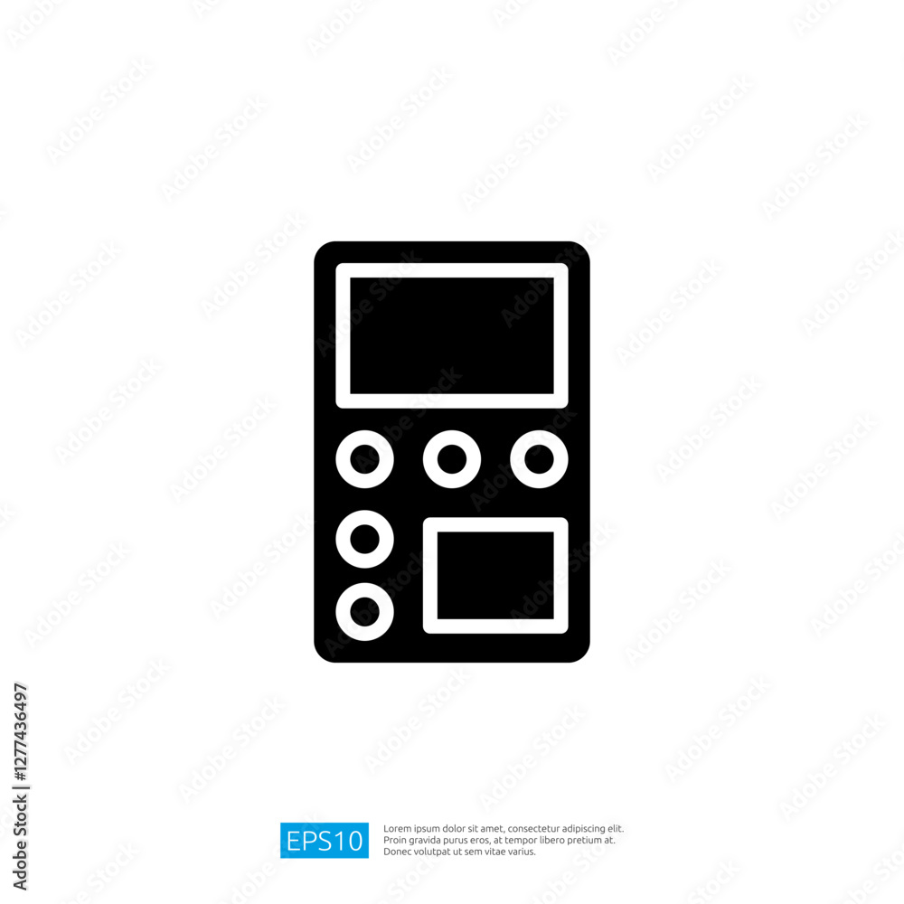 Poster basic calculator icon for business and educational use featuring function buttons and display screen