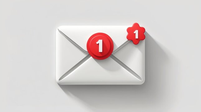 Email Notification Icon with Red Number One, Digital Communication Symbol, Message Alert Design