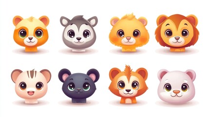 Fototapeta premium Cute cartoon animal heads. Collection of adorable animal faces.
