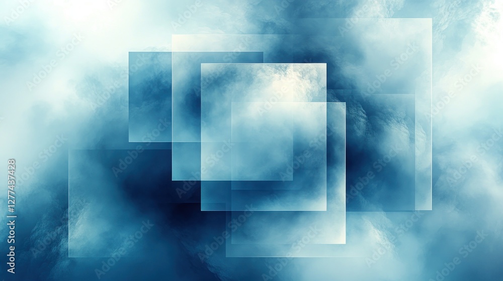 Fototapete abstract blue cloudy background with overlapping translucent squares.