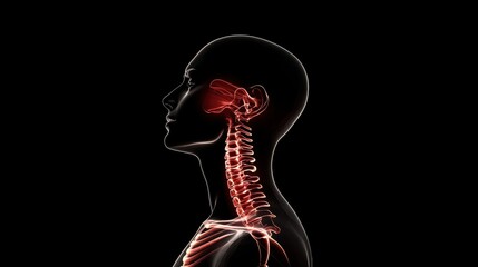 a Person’s Neck and Spine, with a Red Glowing Area at the Cervical Region to Depict Neck Tension or Stiffness