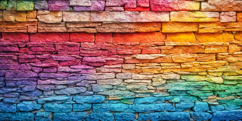 Fototapeta premium Rainbow Stone Wall Texture, Colorful stacked brick wall in abstract pattern.